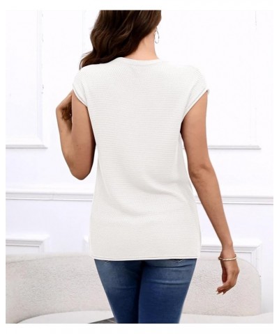 Waffle Knit Sweater Shirts for Women Cap Sleeve Summer Tops Basic Tank Tops Soildwhite $14.19 Sweaters