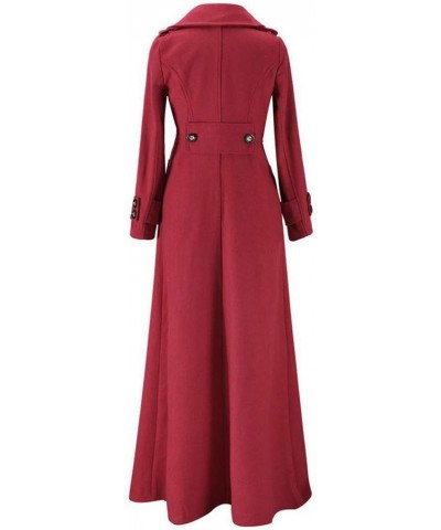 Womens Slim-Fitting Woolen Coat Lapel Long Trench Jacket Self-Cultivation Mopping Windbreaker KLGDA Wine Red $9.79 Coats