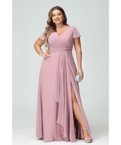 Women's Fultter Sleeves Bridesmaid Dresses Long with Slit Pleated Chiffon Formal Party Dresses with Pocket NA20 Olive Green $...