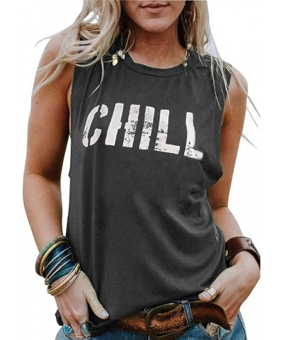 Womens Casual Loose Graphic Comfy Tank Tops Summer Basic T-Shirts Sleeveless Shirts Tunic Tops Chill-grey $12.99 Tanks