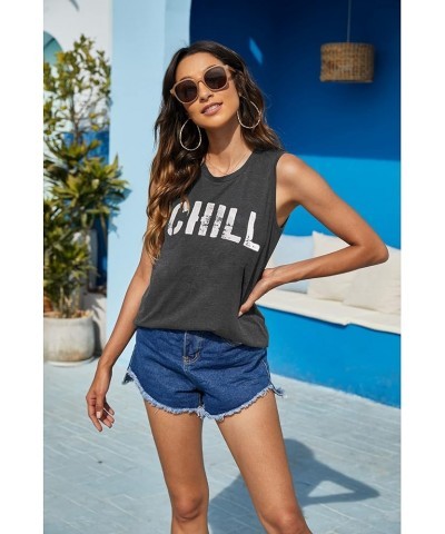 Womens Casual Loose Graphic Comfy Tank Tops Summer Basic T-Shirts Sleeveless Shirts Tunic Tops Chill-grey $12.99 Tanks