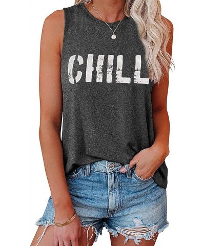 Womens Casual Loose Graphic Comfy Tank Tops Summer Basic T-Shirts Sleeveless Shirts Tunic Tops Chill-grey $12.99 Tanks