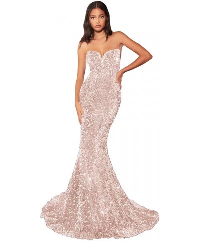 Women's Sequin Mermaid Prom Dresses Long Strapless Sweetheart Fitted Formal Evening Party Gowns Pink $34.44 Dresses