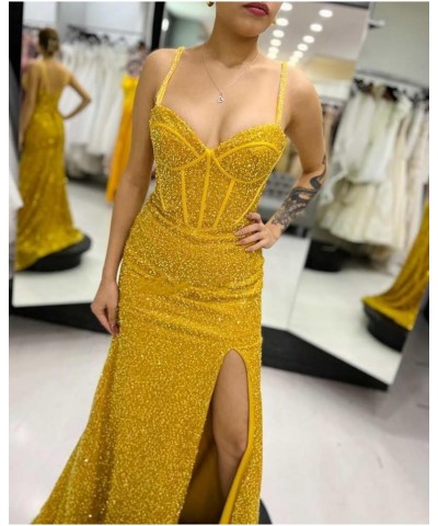 Women's Mermaid Sequin Prom Dresses Ball Gown Long Homecoming Dress V Neck High Slit Evening Formal Dress Black $35.70 Dresses