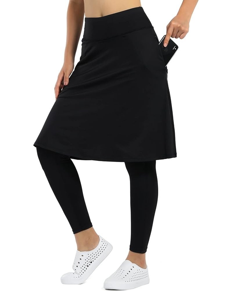 Women Athletic Knee Length Skirts with Leggings,Pickleball Skorts Leggings&Skirted Capris for Yoga Women Zipper Pockets Black...