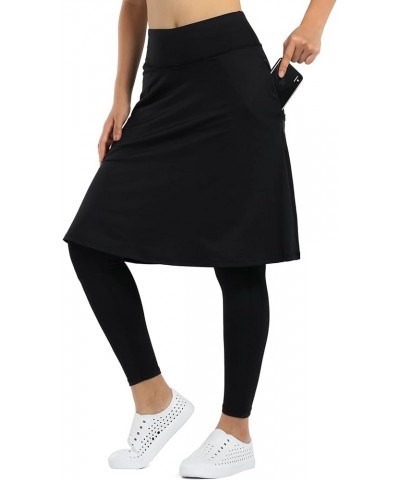 Women Athletic Knee Length Skirts with Leggings,Pickleball Skorts Leggings&Skirted Capris for Yoga Women Zipper Pockets Black...