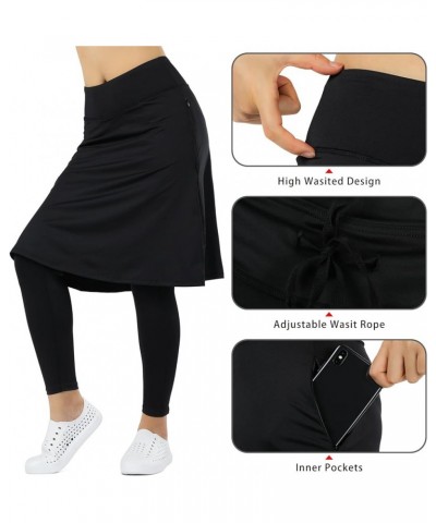 Women Athletic Knee Length Skirts with Leggings,Pickleball Skorts Leggings&Skirted Capris for Yoga Women Zipper Pockets Black...