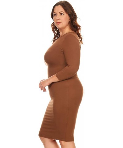 Women's Round Neck 3/4 Sleeve Midi Bodycon Fitted Midi Dress Casual Work Mocha $10.00 Dresses