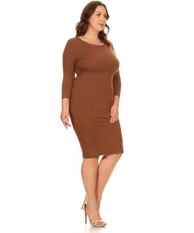 Women's Round Neck 3/4 Sleeve Midi Bodycon Fitted Midi Dress Casual Work Mocha $10.00 Dresses