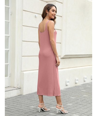 Womens 2024 Summer Bodycon Sexy V-Neck Knit Midi Dress Casual Sleeveless Sweater Dresses Pink $20.71 Dresses