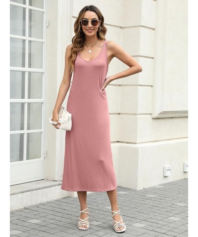 Womens 2024 Summer Bodycon Sexy V-Neck Knit Midi Dress Casual Sleeveless Sweater Dresses Pink $20.71 Dresses