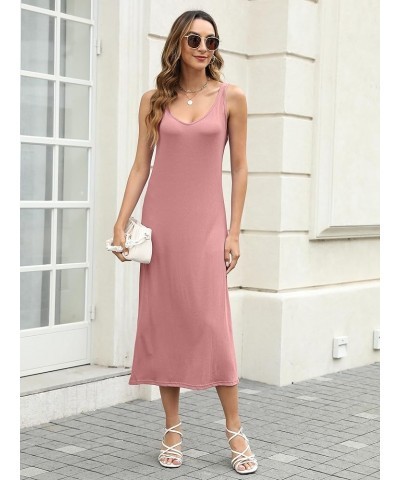 Womens 2024 Summer Bodycon Sexy V-Neck Knit Midi Dress Casual Sleeveless Sweater Dresses Pink $20.71 Dresses