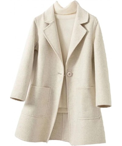Women Autumn Winter Double-Sided Woolen Mid-Long Solid Color Lapel Button Coat White $58.13 Coats