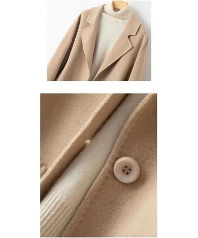 Women Autumn Winter Double-Sided Woolen Mid-Long Solid Color Lapel Button Coat White $58.13 Coats