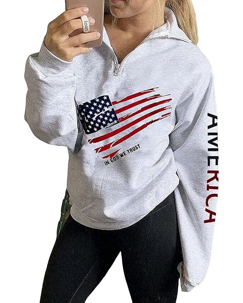 Womens Quarter Zip Hoodie, Loose Casual Sweatshirt, 1/4 Zip Pullover Long Sleeve Shirt for Women H-patriotic $12.18 Hoodies &...