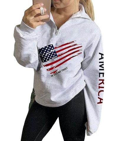 Womens Quarter Zip Hoodie, Loose Casual Sweatshirt, 1/4 Zip Pullover Long Sleeve Shirt for Women H-patriotic $12.18 Hoodies &...