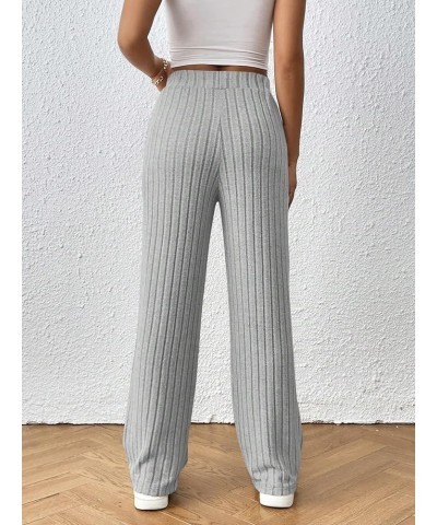 Women's Ribbed Tie Front Pants High Waist Wide Leg Pants Elastic Waistband Bottoms Grey $17.04 Leggings