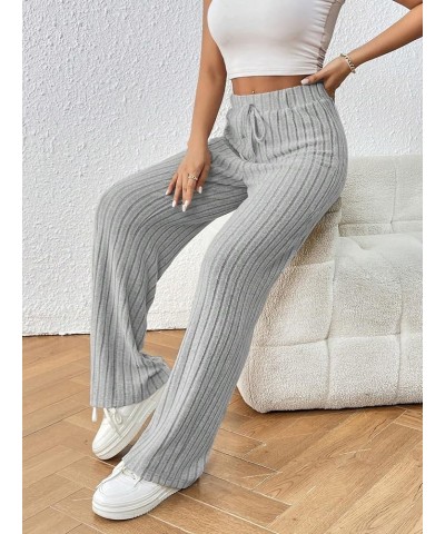 Women's Ribbed Tie Front Pants High Waist Wide Leg Pants Elastic Waistband Bottoms Grey $17.04 Leggings