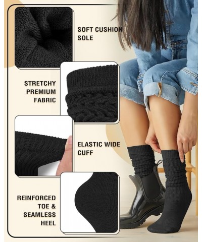 4 Pairs Slouch Socks Women Knit Knee High Boot Socks Warm Cozy Cotton Long Scrunch Socks Small-Medium A- Black/Grey/Light Gre...