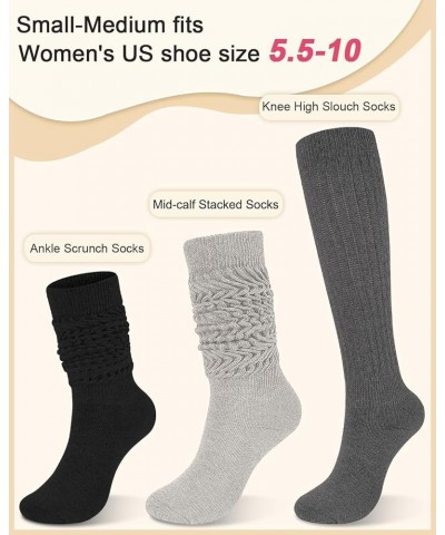 4 Pairs Slouch Socks Women Knit Knee High Boot Socks Warm Cozy Cotton Long Scrunch Socks Small-Medium A- Black/Grey/Light Gre...