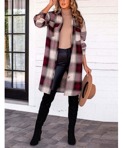 Women's Long Plaid Shacket Button Down Casual Flannel Jacket Tartan Shirt Trench Coat Red $29.11 Jackets