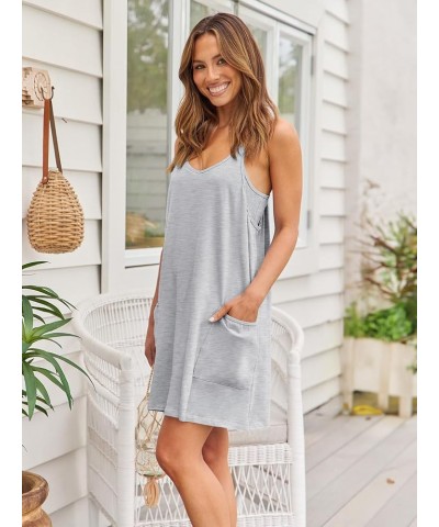 Womens Casual Summer Sleeveless Mini Sundress Spaghetti Strap Short Dresses with Pockets 2024 Grey $13.72 Activewear