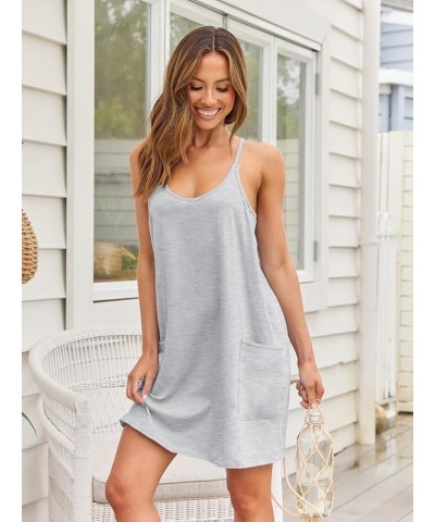 Womens Casual Summer Sleeveless Mini Sundress Spaghetti Strap Short Dresses with Pockets 2024 Grey $13.72 Activewear