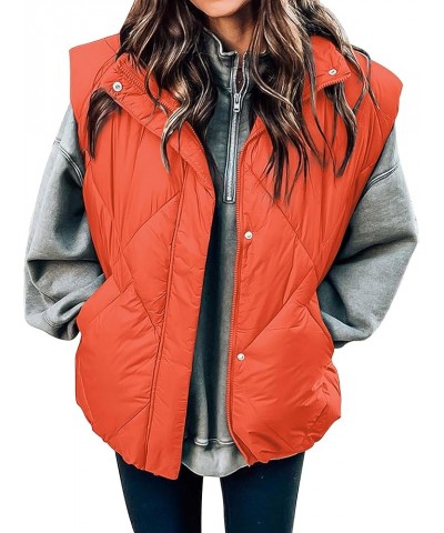 Women's 2024 Winter Puffer Vest Quilted Stand Collar Zip Up Padded Gilet Coat with Pockets Orange $29.28 Vests