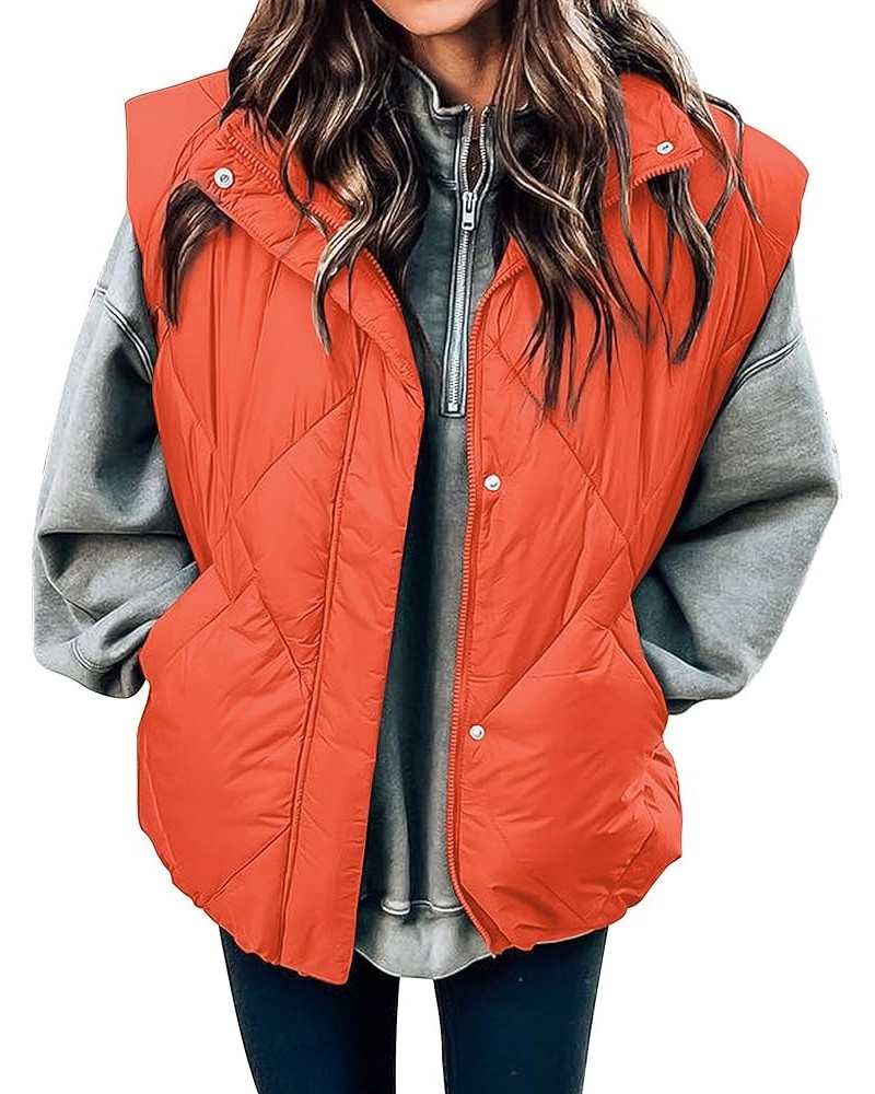 Women's 2024 Winter Puffer Vest Quilted Stand Collar Zip Up Padded Gilet Coat with Pockets Orange $29.28 Vests