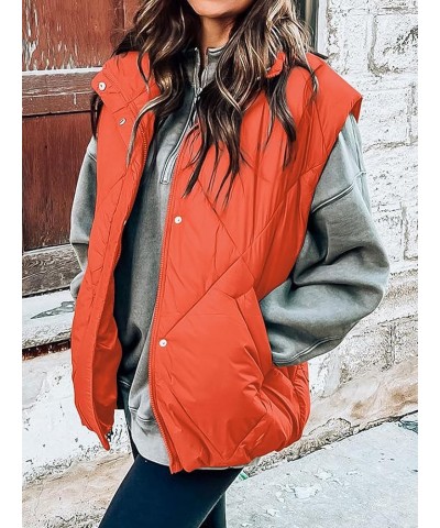 Women's 2024 Winter Puffer Vest Quilted Stand Collar Zip Up Padded Gilet Coat with Pockets Orange $29.28 Vests