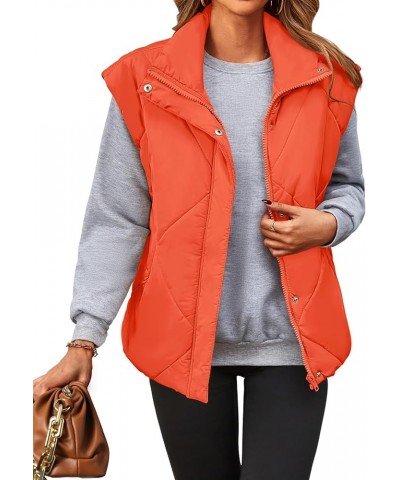 Women's 2024 Winter Puffer Vest Quilted Stand Collar Zip Up Padded Gilet Coat with Pockets Orange $29.28 Vests