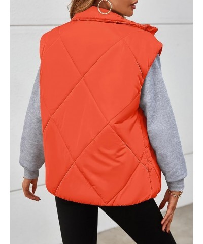 Women's 2024 Winter Puffer Vest Quilted Stand Collar Zip Up Padded Gilet Coat with Pockets Orange $29.28 Vests