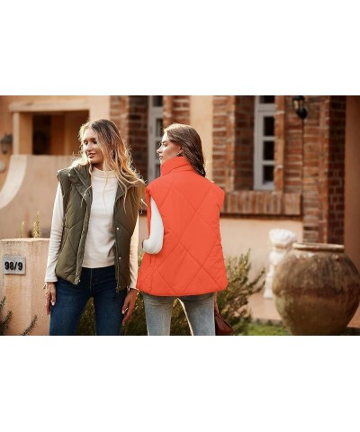 Women's 2024 Winter Puffer Vest Quilted Stand Collar Zip Up Padded Gilet Coat with Pockets Orange $29.28 Vests