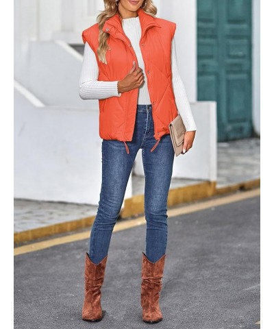 Women's 2024 Winter Puffer Vest Quilted Stand Collar Zip Up Padded Gilet Coat with Pockets Orange $29.28 Vests