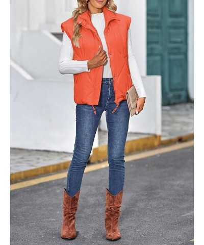 Women's 2024 Winter Puffer Vest Quilted Stand Collar Zip Up Padded Gilet Coat with Pockets Orange $29.28 Vests