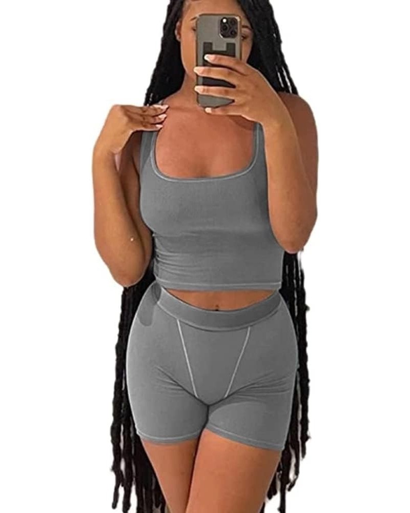 XS-3XL Casual Workout Short Sets 2 Piece Outfits for Women Ribbed Crop Tank Top High Waist Leggings activewear S-white Grey $...