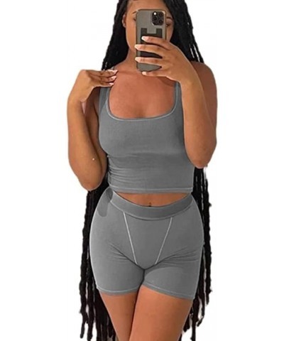 XS-3XL Casual Workout Short Sets 2 Piece Outfits for Women Ribbed Crop Tank Top High Waist Leggings activewear S-white Grey $...