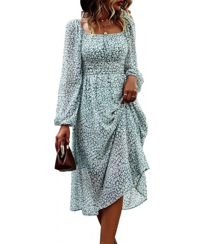 Women's Off Shoulder Square Neck Maxi Long Sleeves Floral Printed Flared Dress Green $19.80 Dresses
