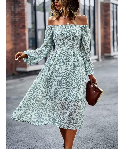 Women's Off Shoulder Square Neck Maxi Long Sleeves Floral Printed Flared Dress Green $19.80 Dresses