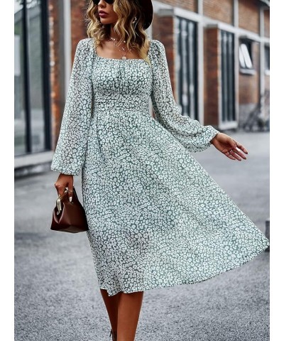 Women's Off Shoulder Square Neck Maxi Long Sleeves Floral Printed Flared Dress Green $19.80 Dresses