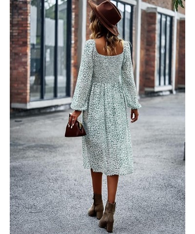 Women's Off Shoulder Square Neck Maxi Long Sleeves Floral Printed Flared Dress Green $19.80 Dresses