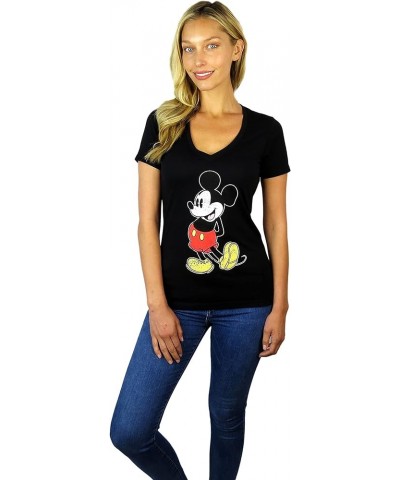 Womens Mickey Mouse Stand V-Neck Tee Black $12.47 T-Shirts