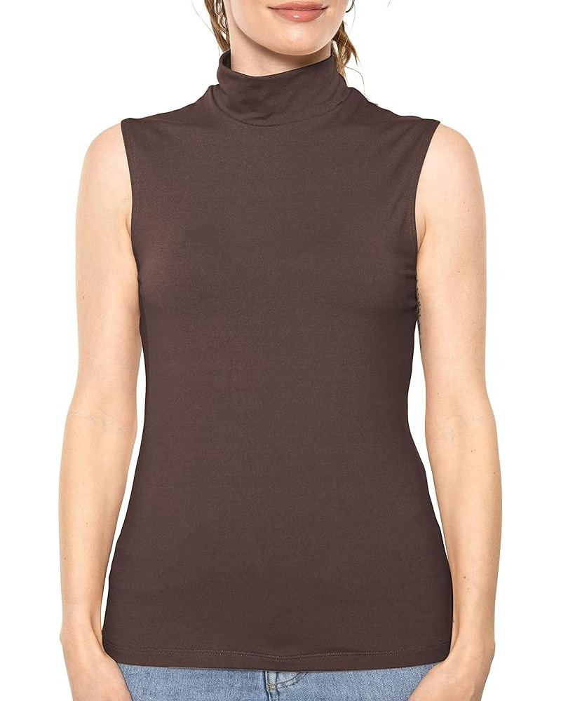 Women's Oh So Soft Long Sleeve and Sleeveless Mockneck Top Sleeveless Brown $12.71 T-Shirts