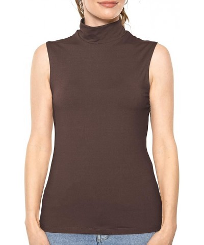 Women's Oh So Soft Long Sleeve and Sleeveless Mockneck Top Sleeveless Brown $12.71 T-Shirts