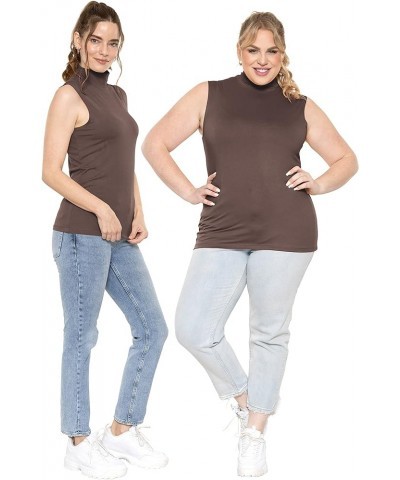 Women's Oh So Soft Long Sleeve and Sleeveless Mockneck Top Sleeveless Brown $12.71 T-Shirts