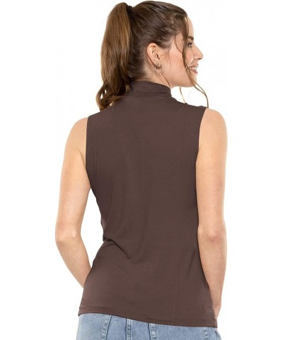 Women's Oh So Soft Long Sleeve and Sleeveless Mockneck Top Sleeveless Brown $12.71 T-Shirts