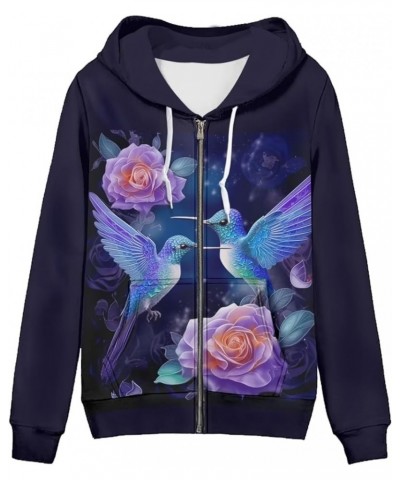 Women Casual Zip Up Hoodie Jacket Lightweight Comfy Loose Long Sleeve Sweatshirt with Pockets S-5XL Hummingbird Rose $21.86 H...