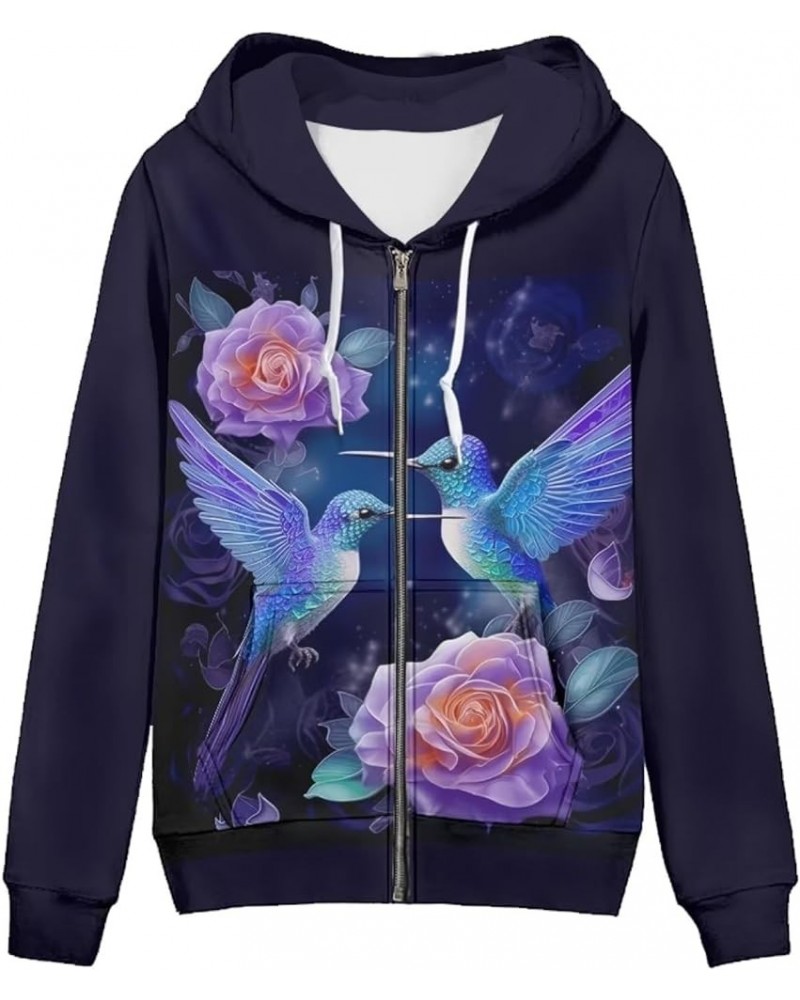 Women Casual Zip Up Hoodie Jacket Lightweight Comfy Loose Long Sleeve Sweatshirt with Pockets S-5XL Hummingbird Rose $21.86 H...