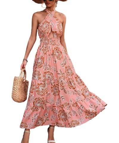 Off Shoulder Boho Floral Swing Mini Dress Summer Strapless Pleated Short Dress Pink Floral $19.07 Dresses