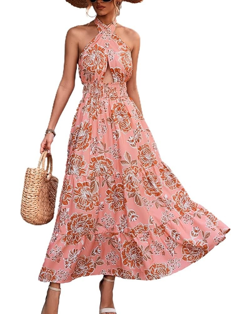 Off Shoulder Boho Floral Swing Mini Dress Summer Strapless Pleated Short Dress Pink Floral $19.07 Dresses